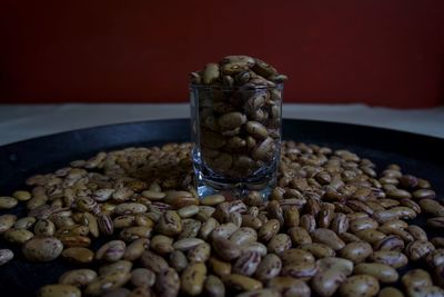 Close-up of coffee beans on table