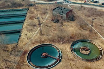 High angle view of swimming pool by window