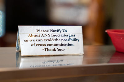 Close-up of open book on table