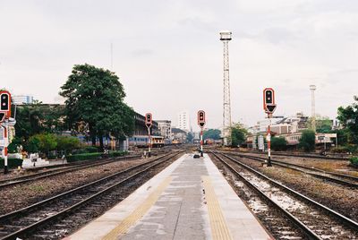 Railroad station platform against sky