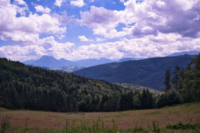 Scenic view of landscape and mountains against sky