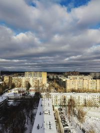 High angle view of cityscape against sky