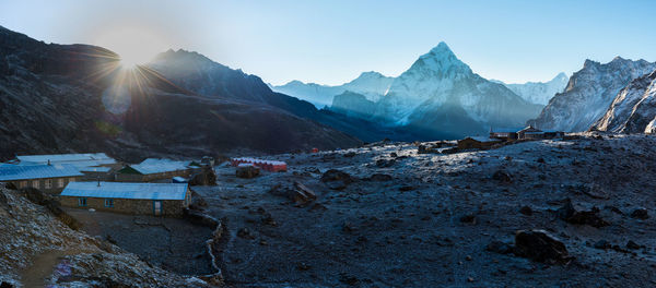 Scenic view of snowcapped mountains against sky during winter