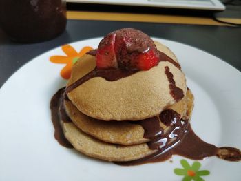 Close-up of dessert in plate on table