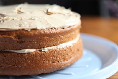 Close-up of cake in plate on table