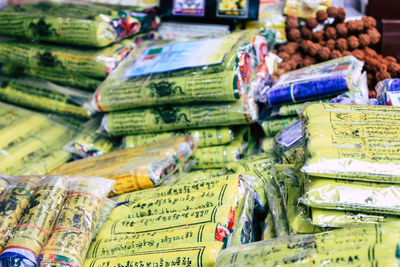 Full frame shot of firewood for sale in market