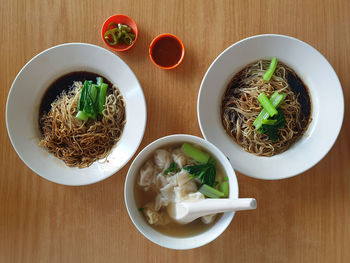 High angle view of soup served on table