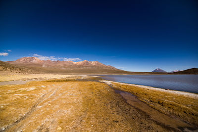 Scenic view of landscape against blue sky