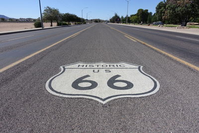 High angle view of text on road