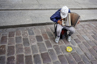 High angle view of man on street