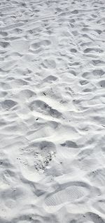 High angle view of footprints on beach