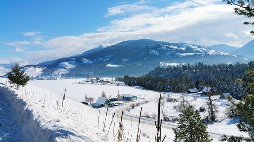 Scenic view of snow mountains against sky