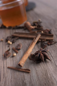 High angle view of meat on table