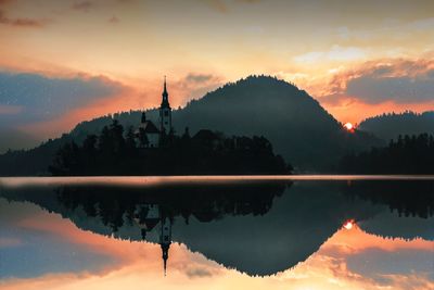 Scenic view of lake against sky during sunset