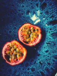 High angle view of fruit salad on table