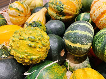 Full frame shot of pumpkins for sale at market stall