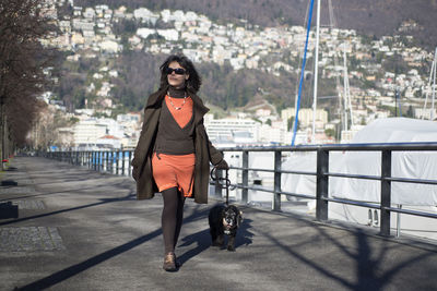 Woman walking at city