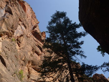 Low angle view of rock formations against sky