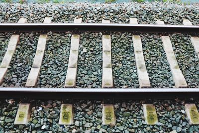 Close-up high angle view of railroad track