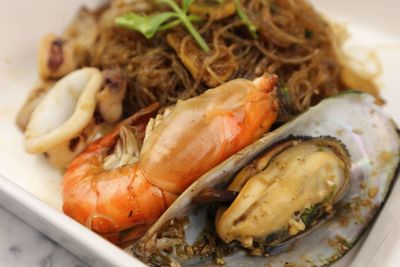 High angle view of seafood in plate