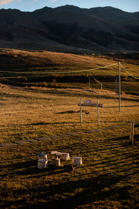 Scenic view of field against mountain