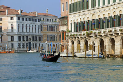 A romantic gondola tour along the grand canal. venice, italy, june 2021.