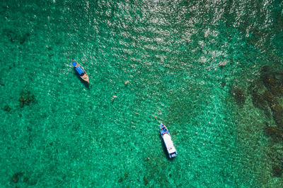 High angle view of man swimming in sea