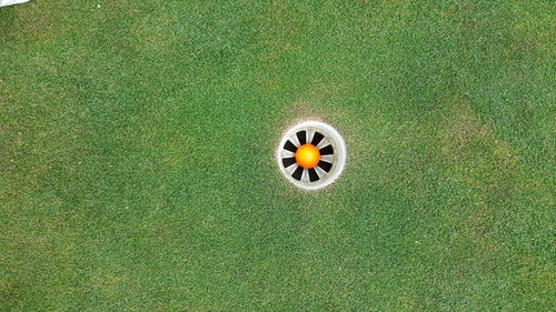 High angle view of ball on field