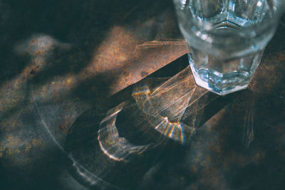 Close-up of beer in glass on table