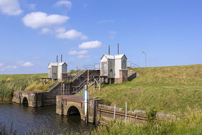 Built structure on land against sky