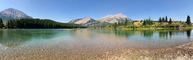 Lake with mountain range in background