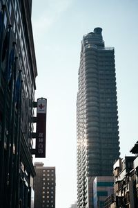 Low angle view of skyscrapers against sky