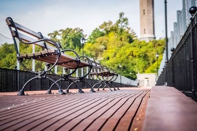 Empty benches on promenade