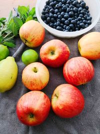 High angle view of apples on table