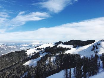 Snow covered landscape against sky