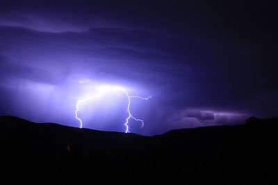 Low angle view of silhouette landscape against sky at night