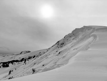 Scenic view of snow covered mountain against sky