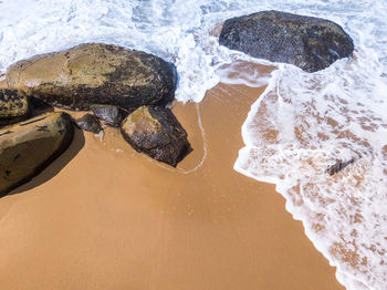 High angle view of rocks on beach