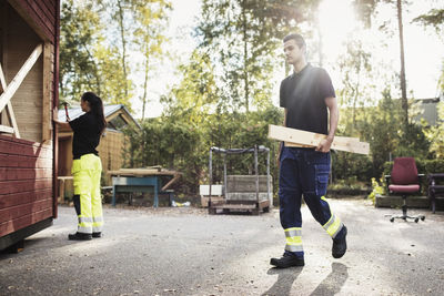 Carpentry students working at site