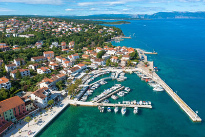 Aerial scene of njivice town on krk island, croatia