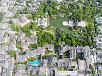 High angle view of buildings in city