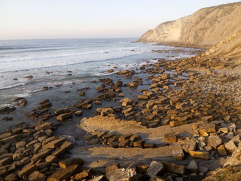 Scenic view of sea against clear sky