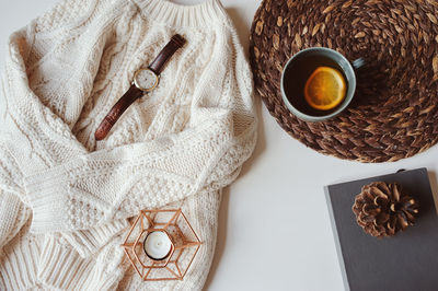 High angle view of coffee on table