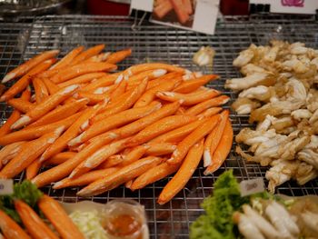 High angle view of chopped vegetables in market