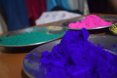 Close-up of multi colored bowl on table