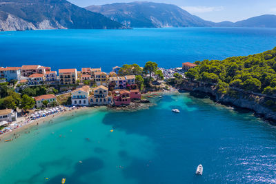 High angle view of boats in sea