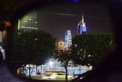 Illuminated buildings at night