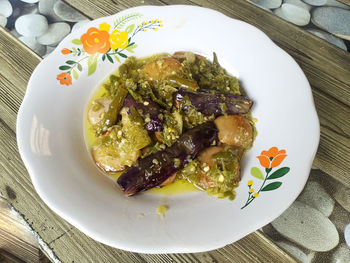 High angle view of meal served in plate