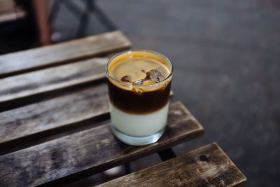 Close-up of drink on wooden table