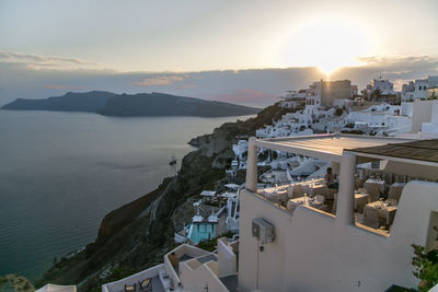 High angle view of town at seaside